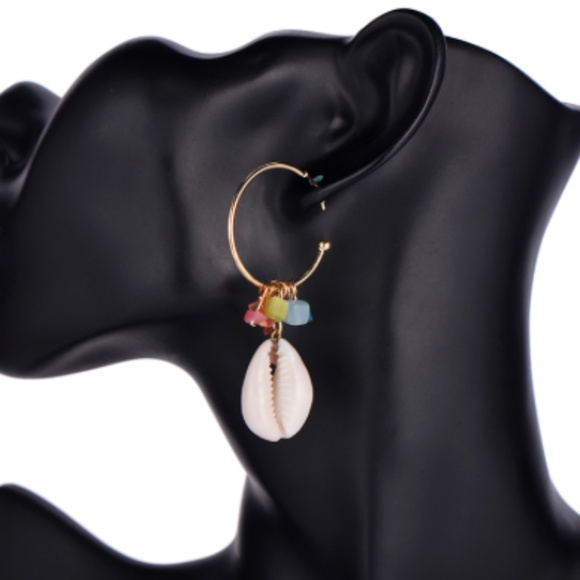 Seashell Drop Dangle Bead Earrings - Picture 2 of 6